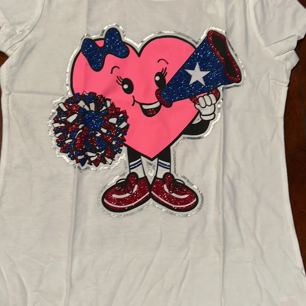 NWT Justice We’re Here To Cheer White Glitter Cheerleading Top Size 18